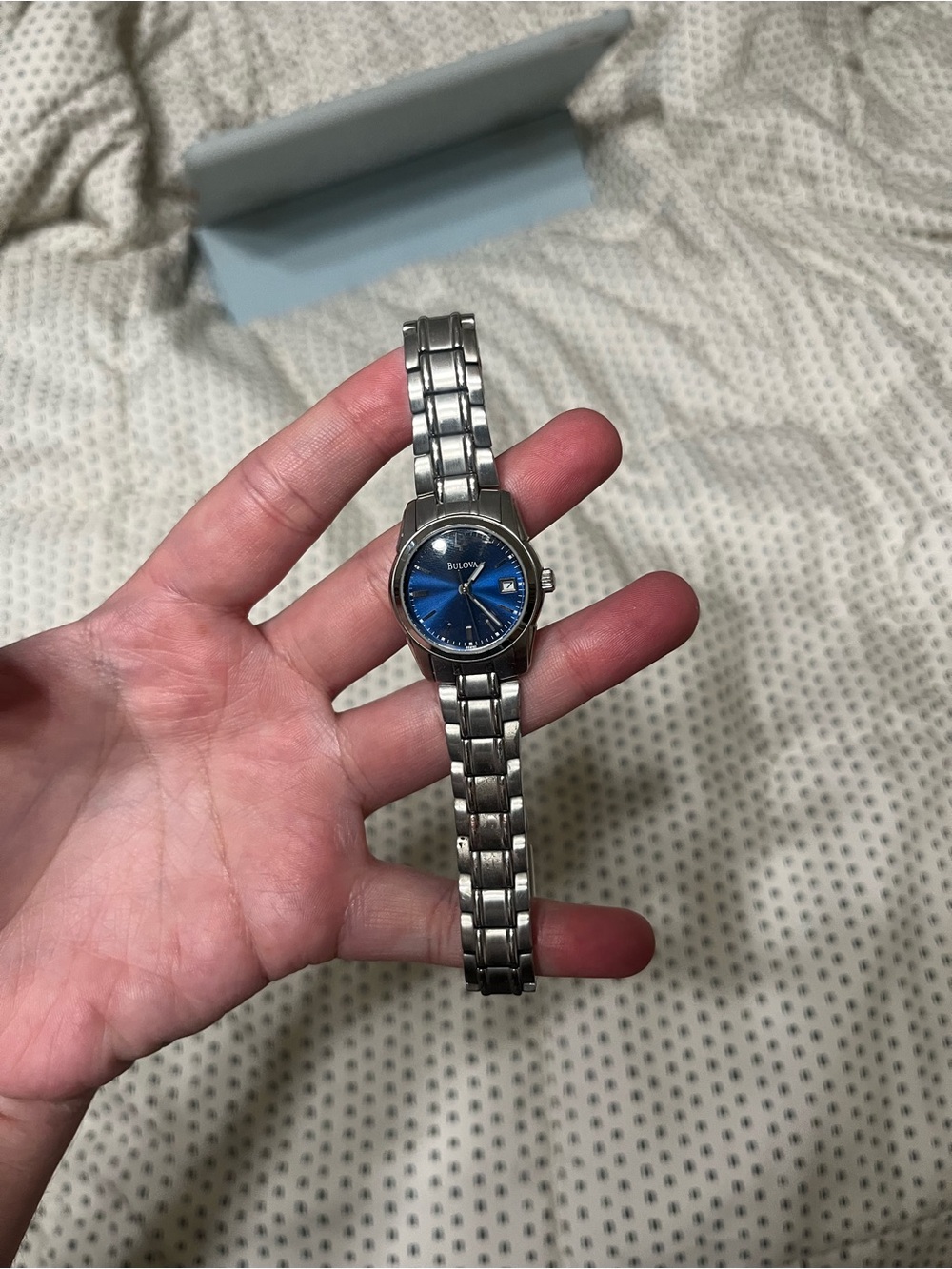 Bulova Silver Bracelet Watch with Blue Dial